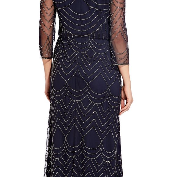 Beaded Blouson Dress with Three Quarter Sleeves - Picture 3 of 5